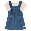 Toddler Girls Lettuce Edge Ribbed T-shirt and Ruffle-Trim Denim Jumper 2 Piece Set