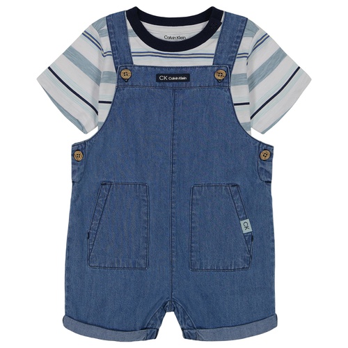  Baby Boys Chambray Shortalls and Striped Short Sleeve T-shirt Set 2 piece
