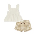Baby Girls Smocked Muslin Top & Gingham Ruffled Shorts 2 Piece Set