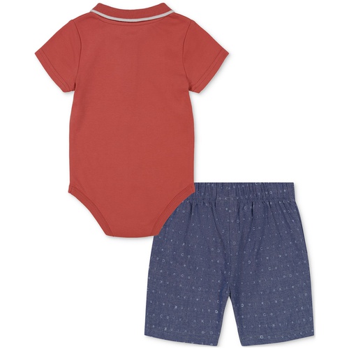  Baby Boys Tipped Polo Bodysuit & Printed Chambray Shorts 2 Piece Set
