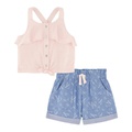 Toddler Girls Muslin Tie-Front Halter Top and Chambray Cargo Shorts 2 Piece Set