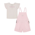 Toddler Girls Flutter Sleeve Pattern T-shirt and Muslin Shortalls 2 Piece Set