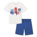 Toddler Boys Painted Logo Short Sleeve Tee and Twill Shorts