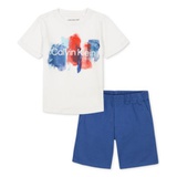 Toddler Boys Painted Logo Short Sleeve Tee and Twill Shorts