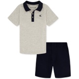 Toddler Boys Cotton Heather Jersey Polo Shirt & Twill Shorts 2 Piece Set