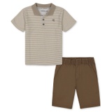 Little Boys Cotton Striped Jersey Polo Shirt & Twill Shorts 2 Piece Set