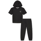 Toddler Boys Popcorn Knit Short-Sleeve Hoodie & Cargo Jogger Pants 2 Piece Set