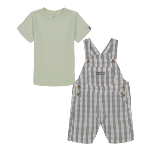  Baby Boys Check Poplin Shortall and Short Sleeve T-shirt 2 Piece Set