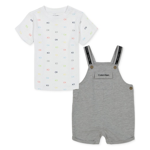  Baby Boys Logo-Print T-Shirt & French Terry Logo Shortalls 2 Piece Set