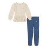 Little Girl Speckled Fleece Ruffle-Hem Tunic Jeggings 2-Piece Set