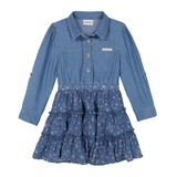 Toddler Girl Denim-and-Floral Georgette Tiered Shirtdress