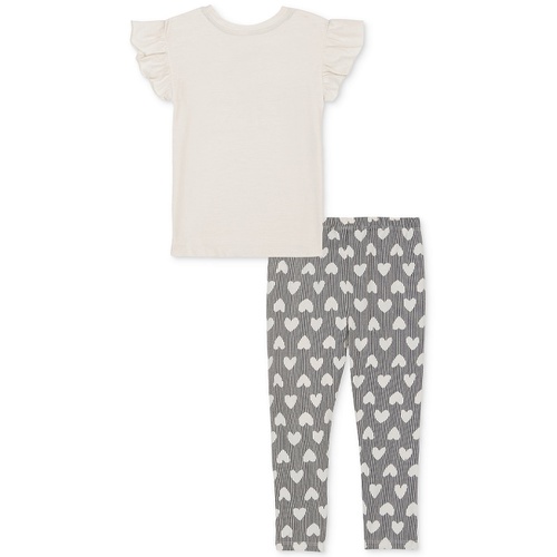  Toddler Girls Jersey Flutter-Sleeve Logo Top & Heart-Print Leggings 2 Piece Set