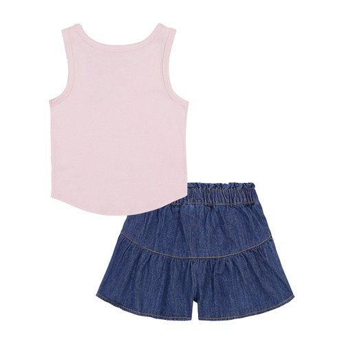  Toddler Girls Scoop Neck Logo Tank and Peplum Denim Skort 2 Piece Set