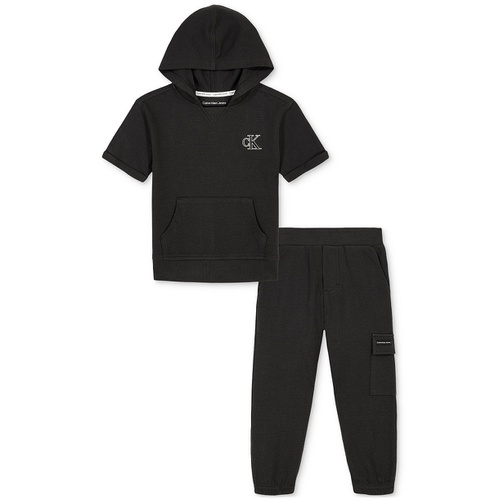  Toddler Boys Popcorn Knit Short-Sleeve Hoodie & Cargo Jogger Pants 2 Piece Set