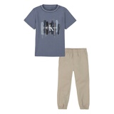 Toddler Boy Short Sleeve Graphic Tee and Twill Joggers Set