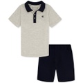 Toddler Boys Cotton Heather Jersey Polo Shirt & Twill Shorts 2 Piece Set