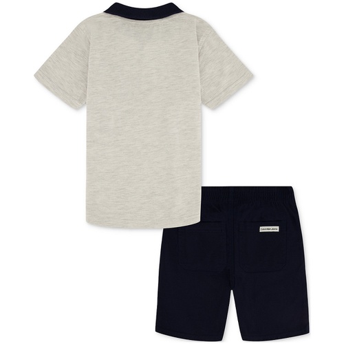  Toddler Boys Cotton Heather Jersey Polo Shirt & Twill Shorts 2 Piece Set