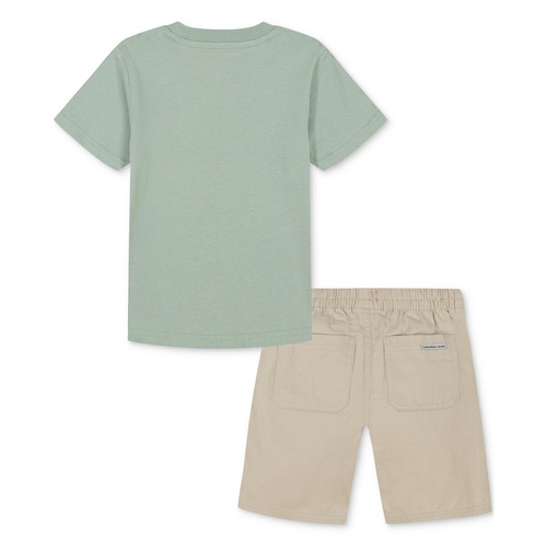  Toddler Boys Cotton Short-Sleeve Solid Logo T-Shirt & Twill Shorts 2 Piece Set