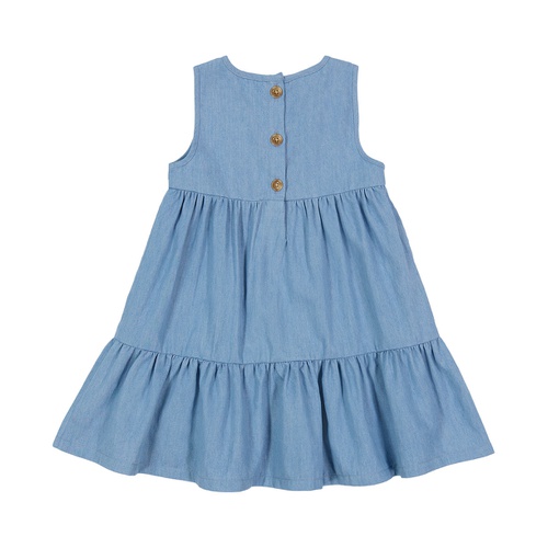  Little Girls Sleeveless Chambray Ruffle Hem Dress