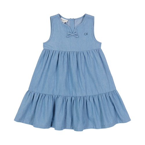  Little Girls Sleeveless Chambray Ruffle Hem Dress