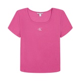 Big Girls Square-Neck Embroidered-Logo Ribbed Baby T-Shirt