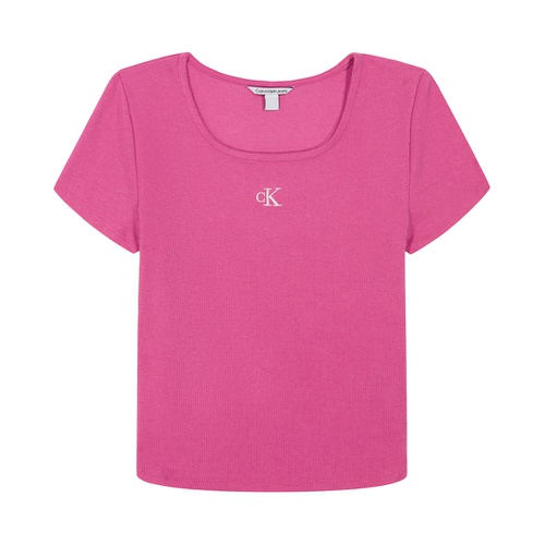  Big Girls Square-Neck Embroidered-Logo Ribbed Baby T-Shirt