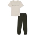 Little Boys Short Sleeve Ribbed Jersey T Shirt & Poplin Jogger Pants 2 Piece Set