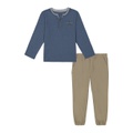 Toddler Boys Layered Look Long Short Sleeve Henley Tee and Twill Joggers 2-Piece Set