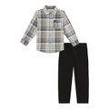 Little Boys Long Sleeve Plaid Fine-Wale Cord Shirt Prewashed Twill Pants 2-Piece Set