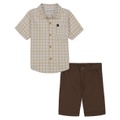 Toddler and Little Boys Plaid Short Sleeve Button Up Shirt and Twill Shorts 2 Piece Set