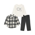 Baby Boy Long Sleeve Logo Bodysuit Twill Pants Check Berber Shirt Jacket 3 Piece Set