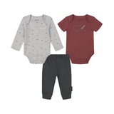 Baby Boy Long Sleeve Printed Bodysuit Short Sleeve Logo Bodysuit Joggers 3 Piece Set