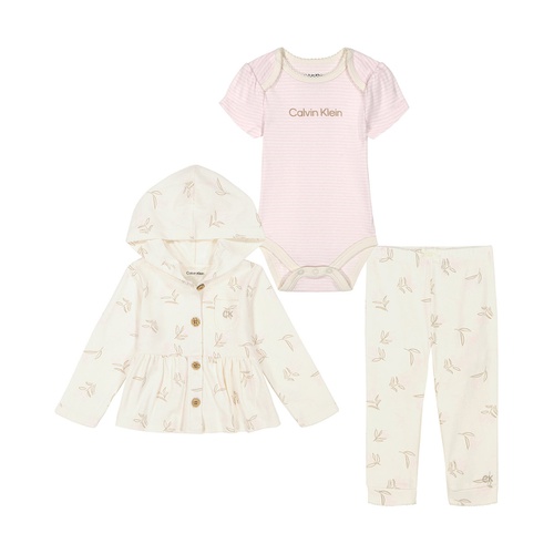  Baby Girls Floral Sketch Interlock Cardigan and Joggers 3 Piece Set