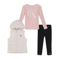 Toddler and Little Girls Logo Print Puffer Vest Long Sleeve Ribbed Logo Tee Jeggings 3 Piece Set