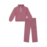 Toddler and Little Girls Fleece Semi Zip Wide Leg Cargo Pants 2 Piece Set