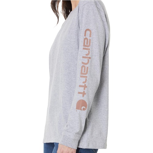 칼하트 Womens Carhartt Loose Fit Heavyweight Long Sleeve Logo Sleeve T-Shirt