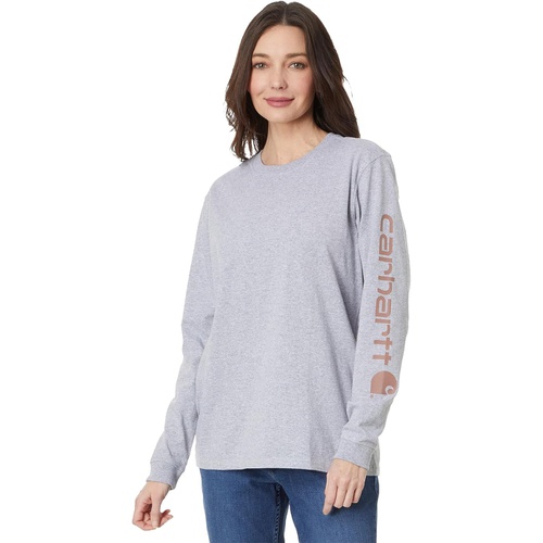 칼하트 Womens Carhartt Loose Fit Heavyweight Long Sleeve Logo Sleeve T-Shirt