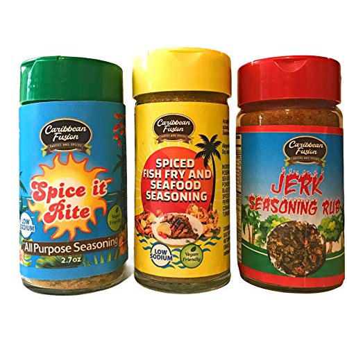  Caribbean Fusion Sauces and Spices Caribbean Fusion - Gourmet Spices and Seasonings Set -3 pack bundle - Jamaican Jerk Seasoning,Spiced Fish Fry and All Purpose Perfect as a Rub for Ribs, Chicken, Fish, Pork, BBQ, S