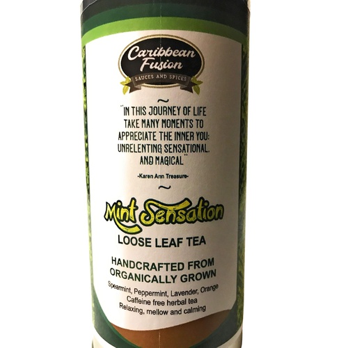  Caribbean Fusion Sauces and Spices Caribbean Fusion - Mint Sensation, Organic Peppermint, Organic Spearmint, Organic Lavender and Organic Organic Orange Premium Loose Leaf herbal tea Caffeine Free, Relaxing, Mellow,