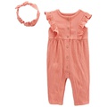 Baby Girls Crinkle Jersey Jumpsuit and Headwrap 2 Piece Set