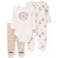 Baby Boys and Baby Girls 3-Piece Sleep and Play Bodysuit and Pants Set