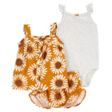 Baby Girls Floral Little Shorts Top and Bodysuit 3 Piece Set