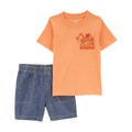 Baby Boys Construction T-shirt and Denim Shorts 2 Piece Set