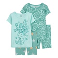 Toddler Girls Mermaid Snug Fit Cotton Pajama 4 Piece Set