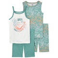 Big Girls Mermaid Snug Fit Cotton Pajama 4 Piece Set