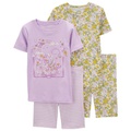 Little Girls Floral T-shirt and Shorts Pajama Set 4 Piece Set