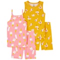 Little Girls Ice Cream and Flamingo Pajama Set 4 Piece Set