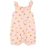 Baby Girls Peach-Print Snap-Up Cotton Romper