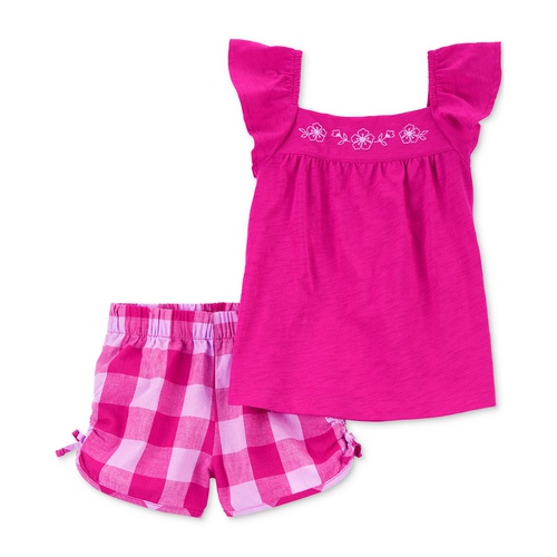 카터스 Toddler Girls Flutter-Sleeve Top & Gingham Shorts 2 Piece Set