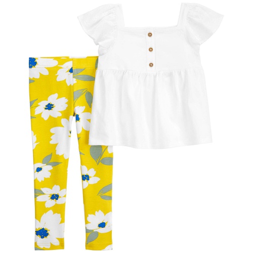 카터스 Toddler Girls Eyelet Top and Floral Leggings 2 Piece Set